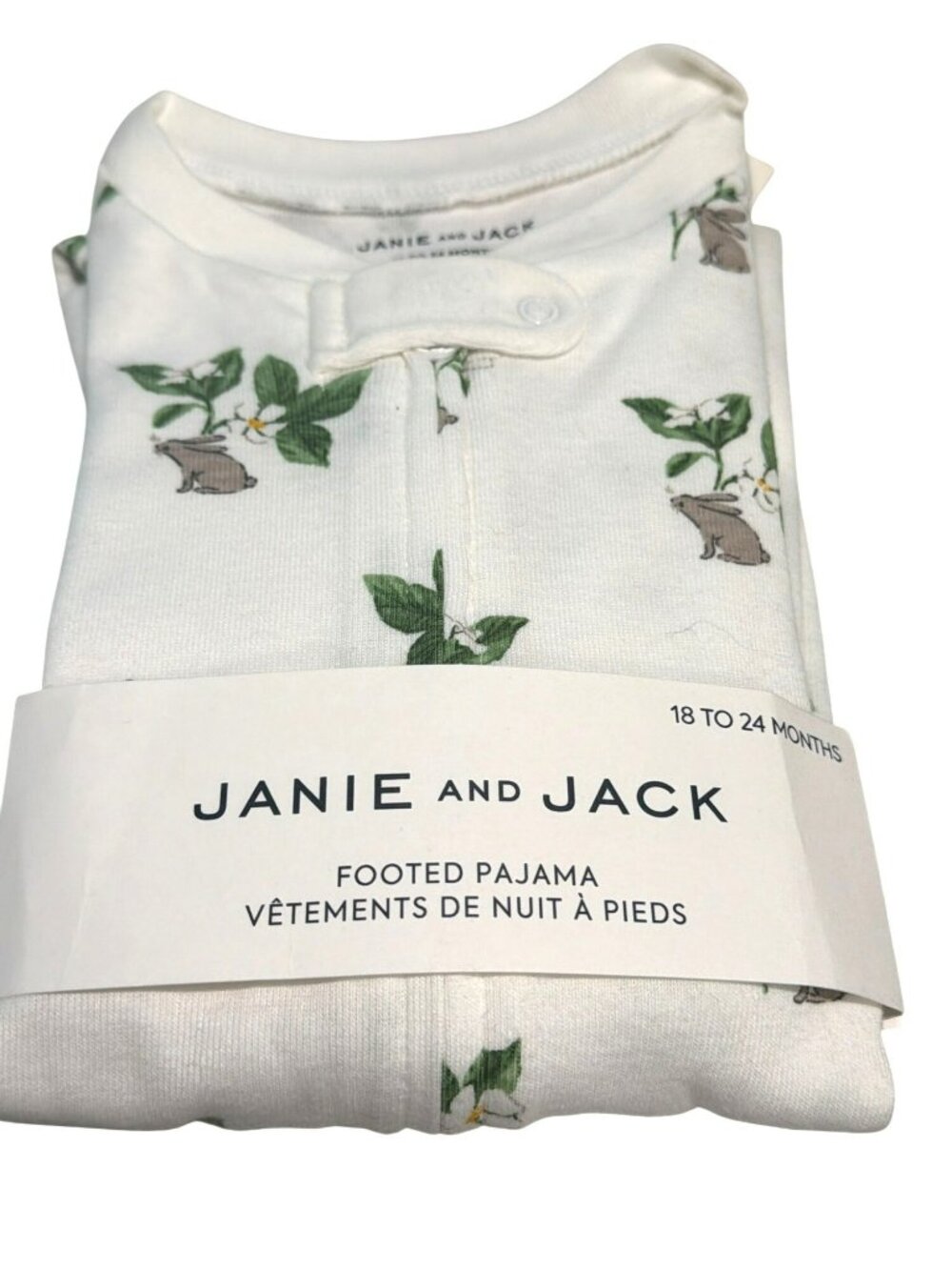 Janie And Jack Baby Footed Pajamas 18-24 Months White With Bunny & Floral Print